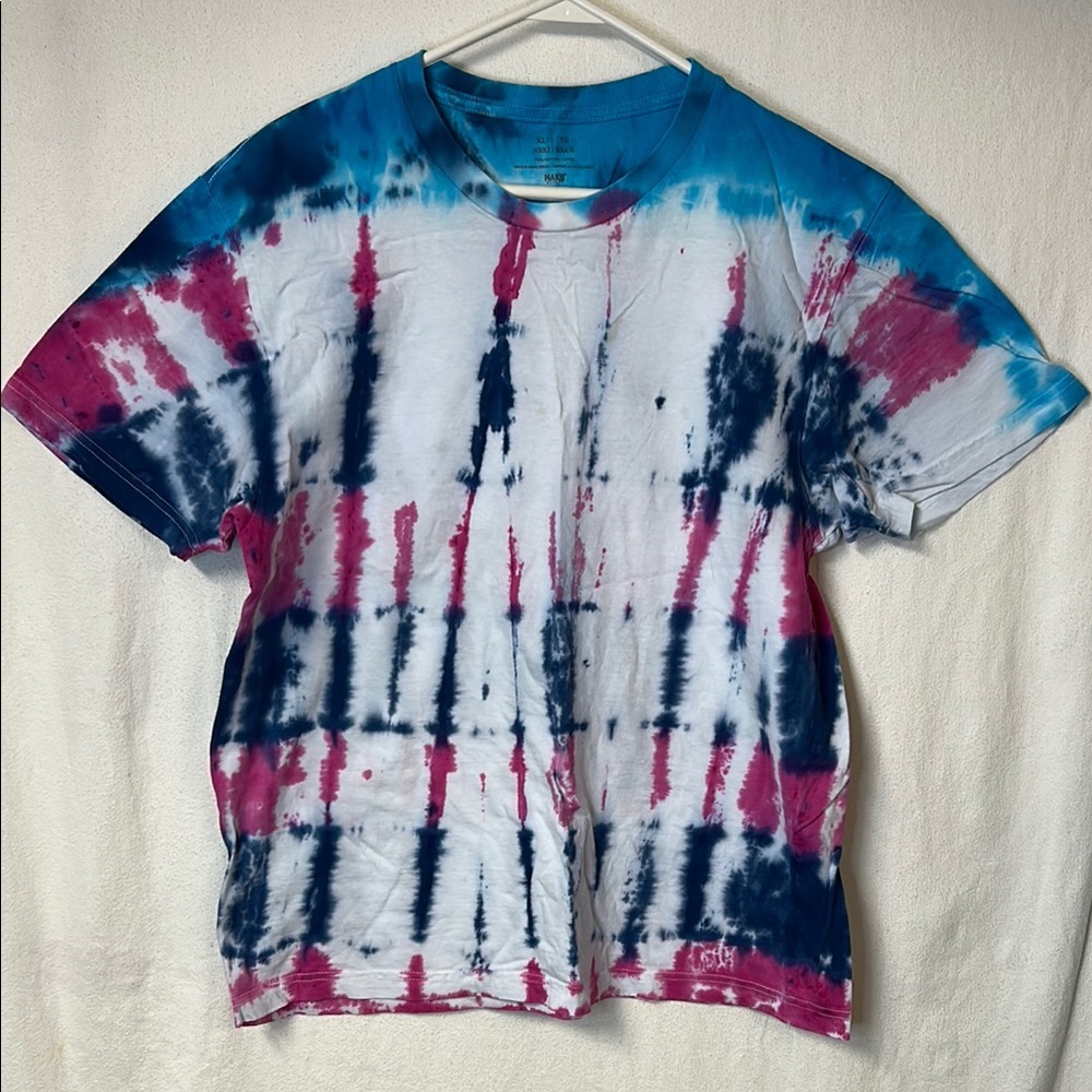 Makers Market Tie Dye 100%Cotton T-Shirt Size XL Pink Blue on White